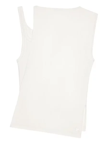 Haftowany dzianinowy top Courreges prążkowany biały