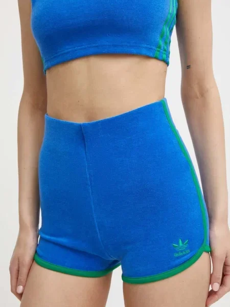 Къс панталон adidas Originals Short Shrts с изчистен дизайн с висока талия синьо