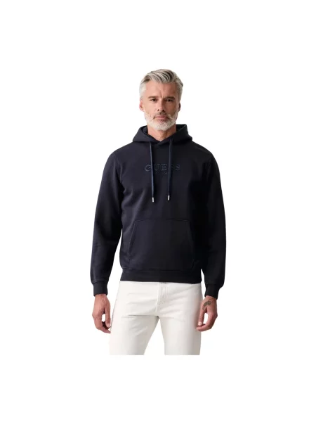 Guess bluza z kapturem z bawełną niebieska