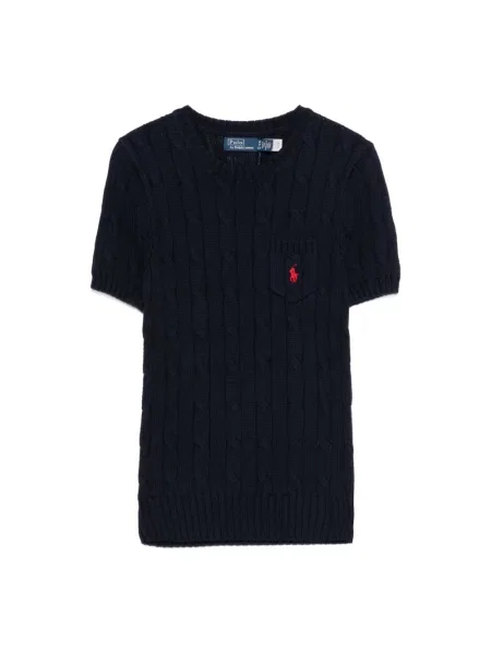 Sweter Polo Ralph Lauren z krótkim rękawem z autografem granatowy