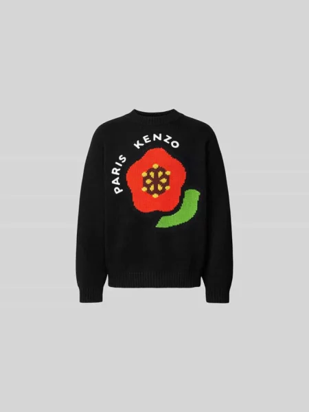 Sweter wełniany z imitacji dzianiny Kenzo czarny