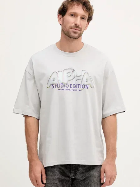 Tričko Alpha Industries s potiskem šedá