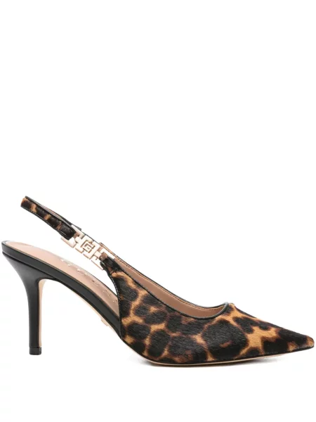 Pantofi cu toc Guess cu model leopard slingback maro