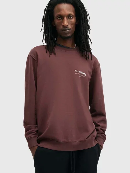 Bombažen pulover AllSaints UNDERGROUND bordo