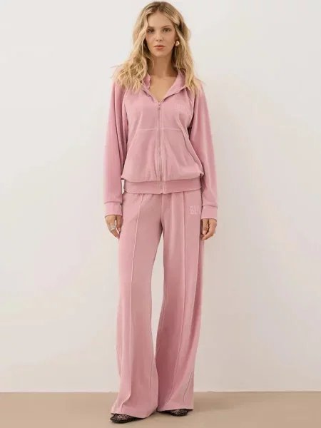 Velurové teplákové kalhoty Bizuu VELORINA s aplikací VELORINA ROSE růžová