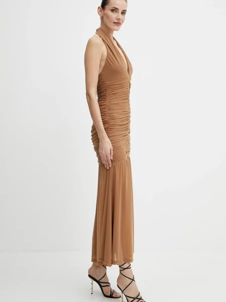 Bardot sukienka maxi dopasowana brązowy