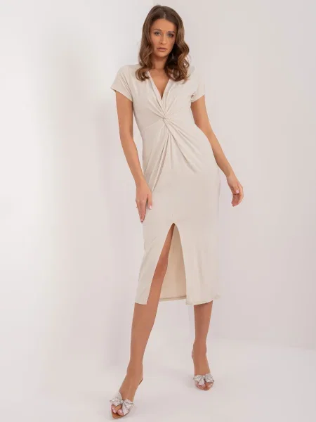 Rochie mini Fashionhunters cu mâneci scurte scurtă de costum bej