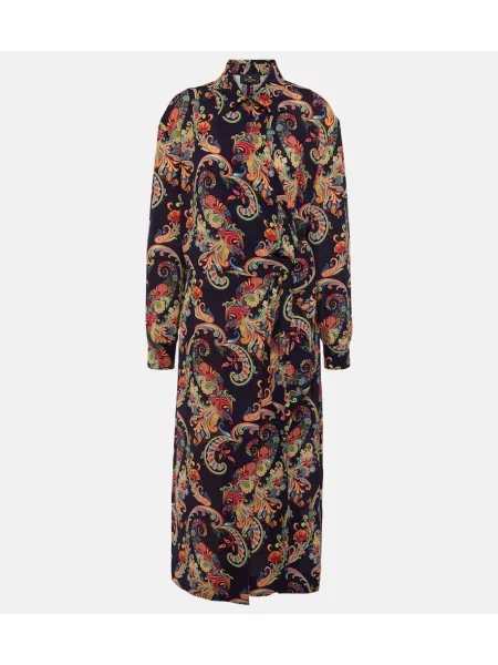 Sukienka koszulowa Etro z wzorem paisley garniturowa niebieska