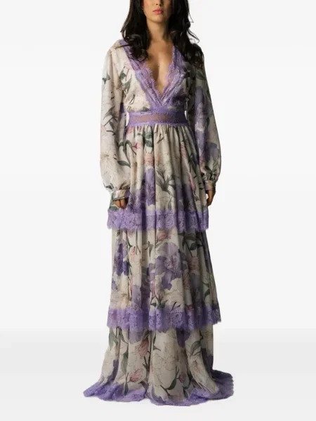 Rochie maxi Miau By Clara Rotescu cu model floral cu imagine din dantelă