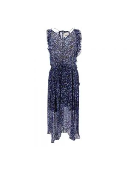 Sukienka midi Isabel Marant z nadrukiem muślinowa do kolan niebieska