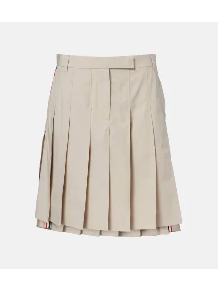 Fusta plisata Thom Browne plisată din țesătură twill bej