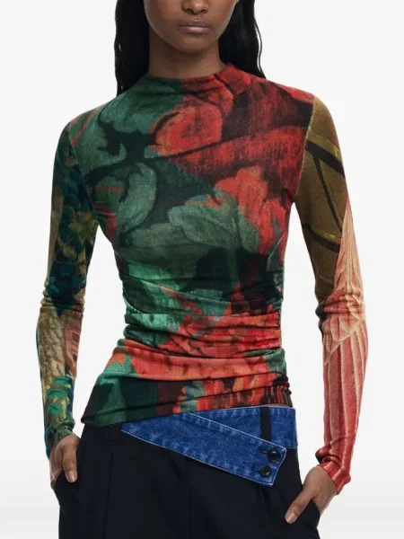 Tricou Desigual cu model floral cu imagine verde