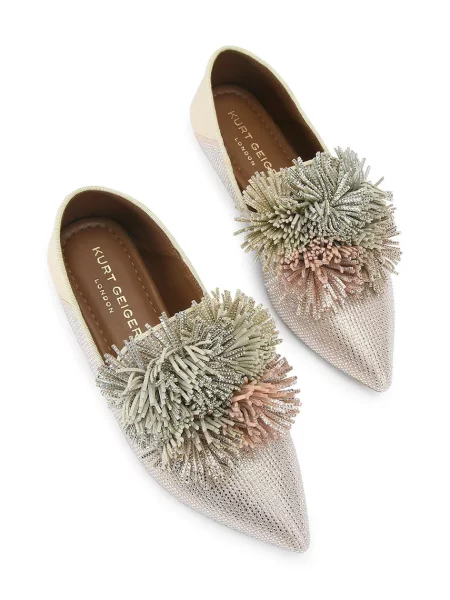 Kurt Geiger London mokasyny zamszowe Pom Pom Point Slip On na płaskim beżowy