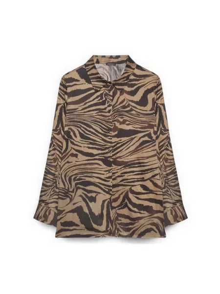 Satynowa koszula Fiorella Rubino z nadrukiem w zebrę brązowa