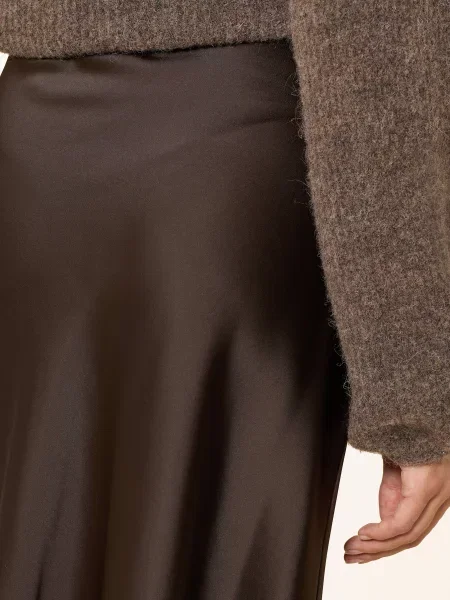 Selected Femme Saténová Sukně tmavě hnědá