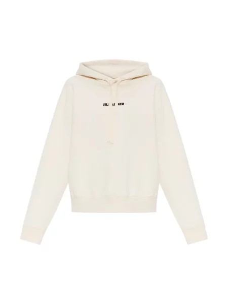 Bluza z kapturem Jil Sander z kapturem z logo beżowa