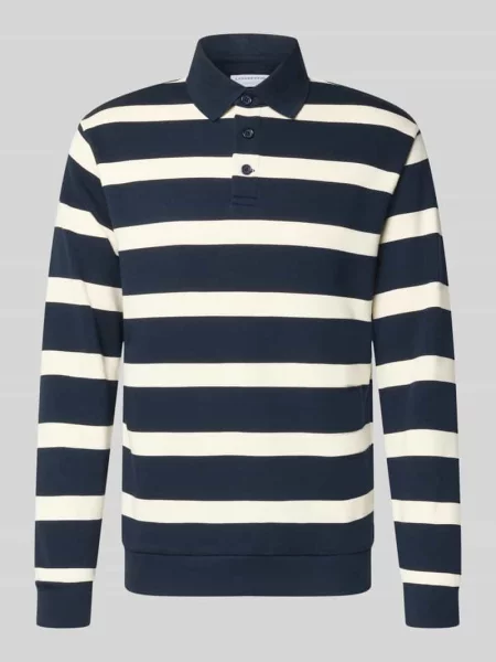 Koszulka polo o kroju relaxed fit z wzorem w paski Lindbergh granatowa