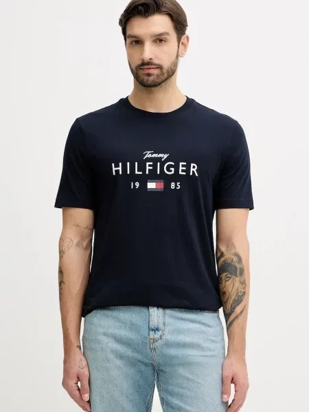 Majica Tommy Hilfiger tamno s tiskom plava