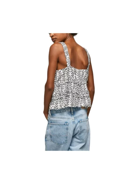 Top Pepe Jeans z dekoltem w serek elegancki szary