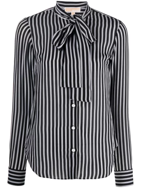 Pantaloni Michael Michael Kors din lână merinos cu funde cu dungi negru
