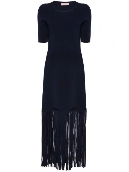 Rochie Twinset cu franjuri de costum albastru