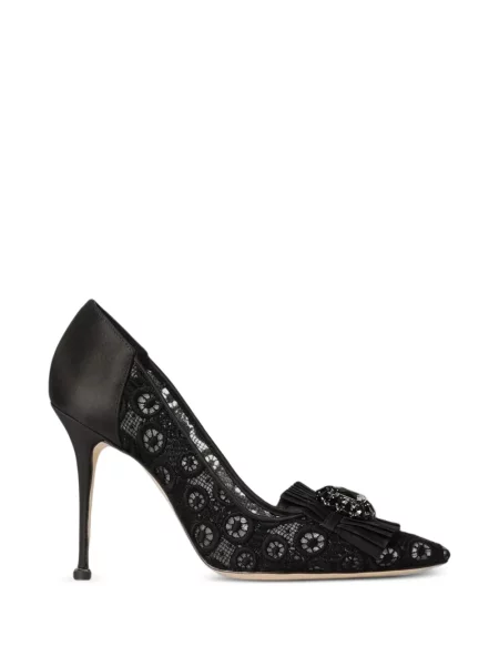 Pantofi cu toc Manolo Blahnik din dantelă negru