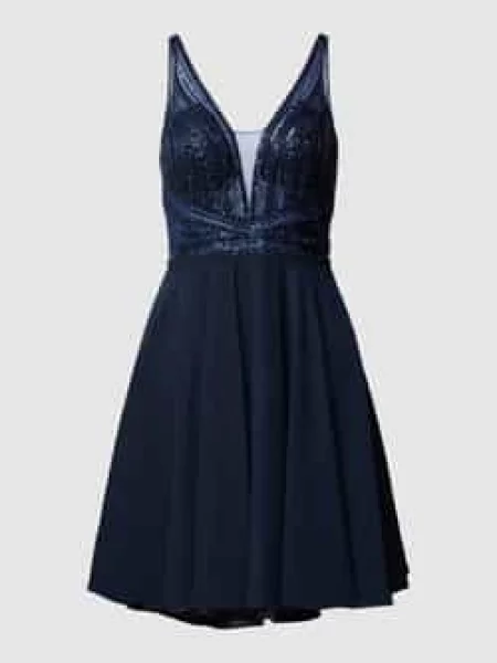 Sukienka koktajlowa z cekinowym obszyciem i obszyciem perełkami Hey Kyla granatowa