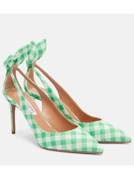 Kostkované lodičky Aquazzura s mašlí s vázáním zelené