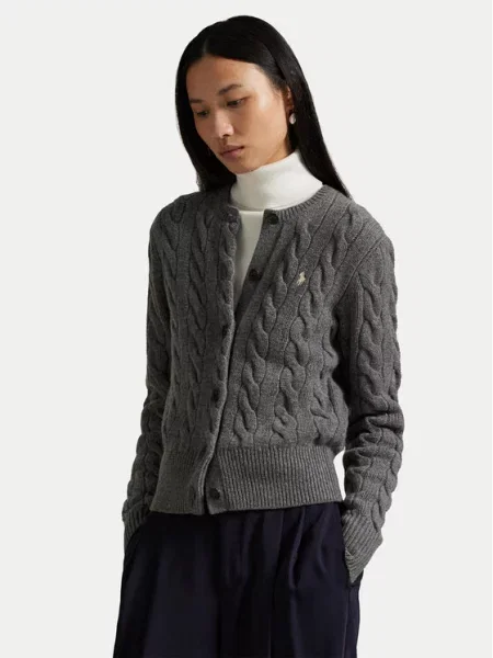 Polo Ralph Lauren Kardigan z zawartością kaszmiru Kobiety Kaszmir marmurkowy XL szary