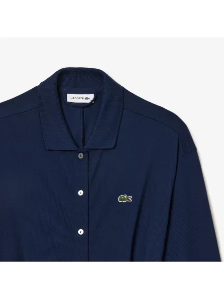 Lacoste Sukienka Polo Z Bawełnianego Piqué Z Rękawem granatowa