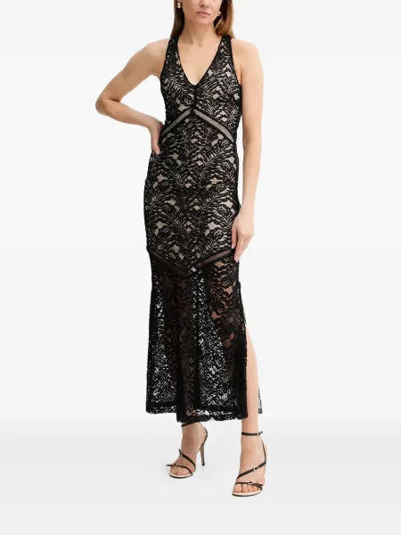 Rochie maxi Guess fără mâneci cu decolteu în V negru