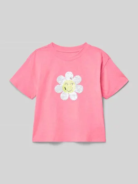 T-shirt z cekinowym obszyciem Gap różowa