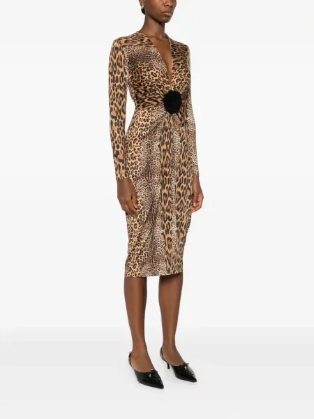 Rochie midi Roserry cu imagine cu model leopard până la genunchi maro