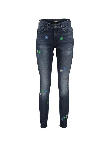 Skinny jeansy skinny Desigual z nadrukiem niebieskie