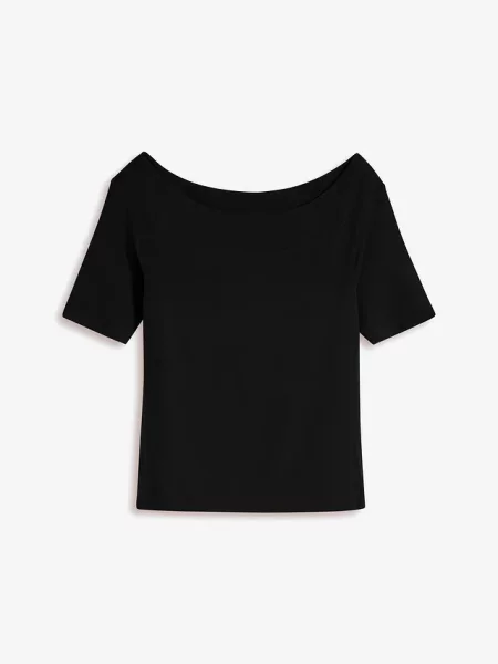 T-shirt z dekoltem carmen z mieszanki czarna