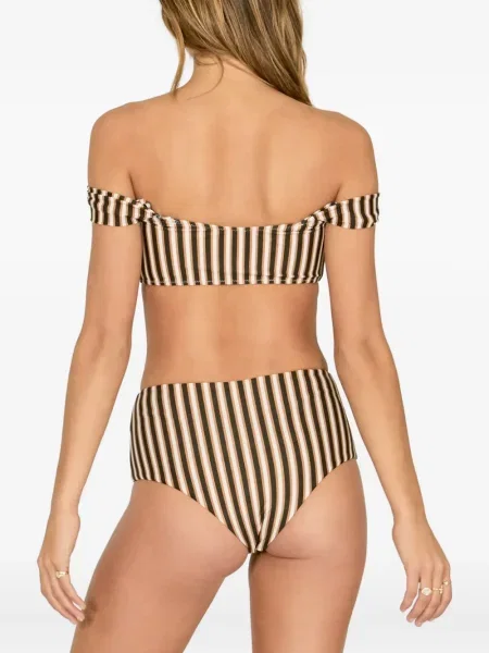 Bikini A:musé cu șireturi cu dungi din dantelă maro