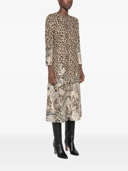 Rochie midi Etro cu imagine cu model leopard maro