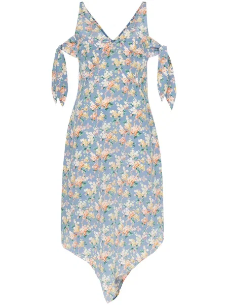 Rochie midi Delada de mătase cu model floral cu imagine albastru