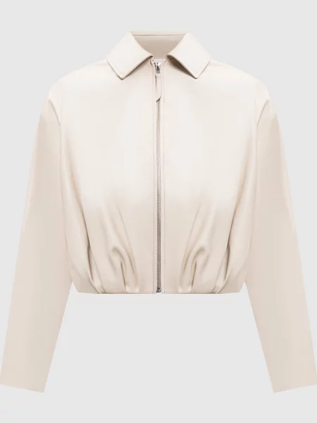 Шкіряна укорочена куртка з драпіруванням Babe Pay Pls бежева