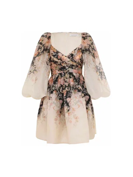 Lniana sukienka mini Zimmermann w kwiatki drapowana