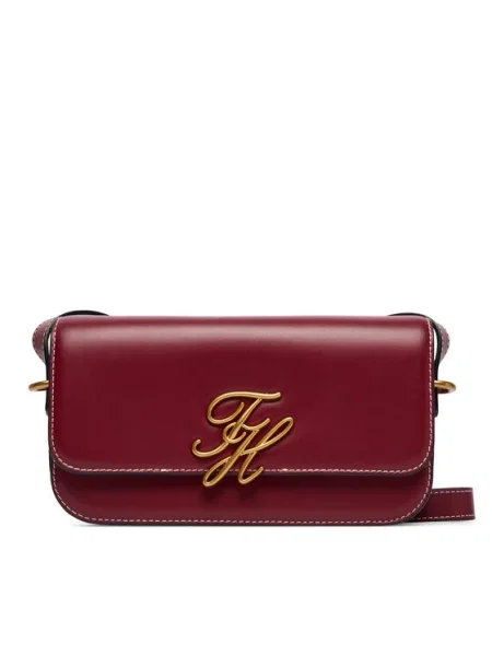 Tommy Hilfiger Geantă Th Script Flap Crossover Vișiniu bordo