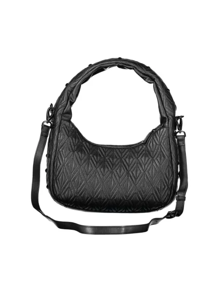 Lniana torebka hobo Valentino By Mario Valentino z ćwiekami pikowana czarna