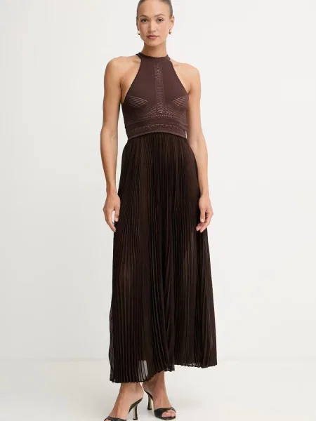 Twinset rochie plisată cu vâscoză maro