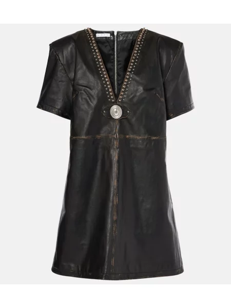 Sukienka koszulowa Area skórzana z ćwiekami garniturowa czarna