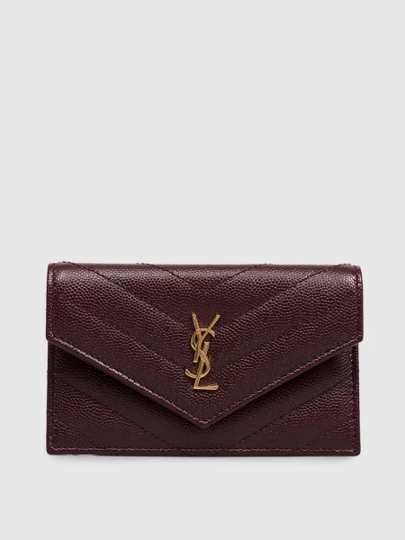 Шкіряне портмоне з простібкою Saint Laurent бордове