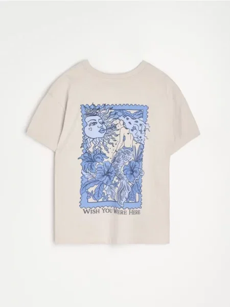 Футболка з принтом на спині бежевий