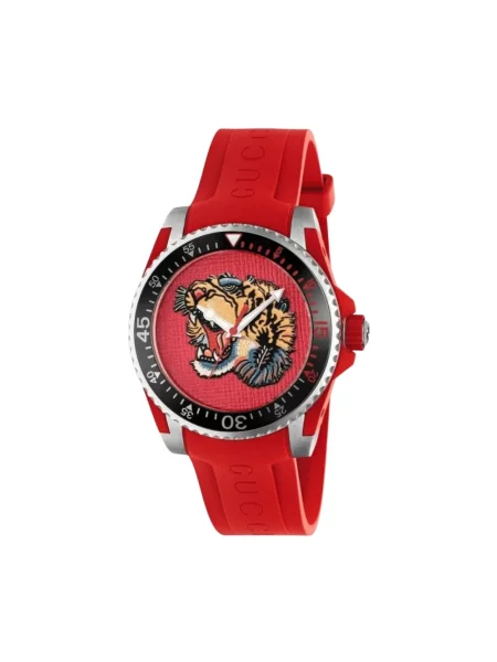 Zegarek Gucci Dive w tygrysie prążki czerwony