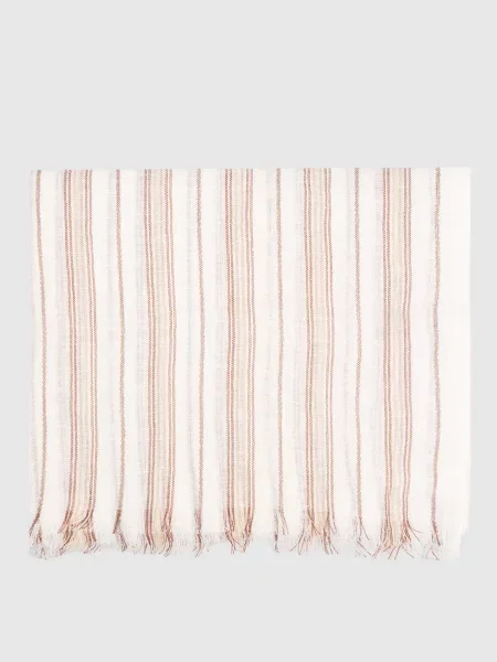 Палантин в смужку з льоном Brunello Cucinelli білий