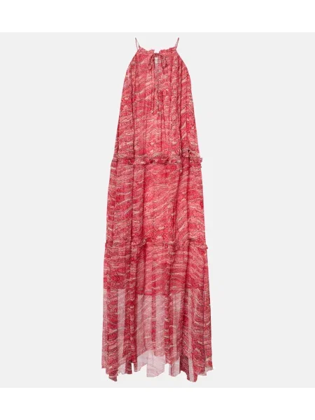 Rochie midi Marant Etoile din șifon până la genunchi de costum roșu