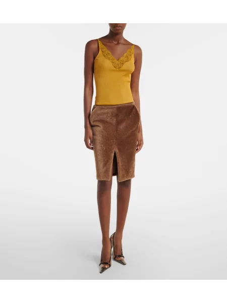 Fustă tip creion Saint Laurent din piele de oaie maro